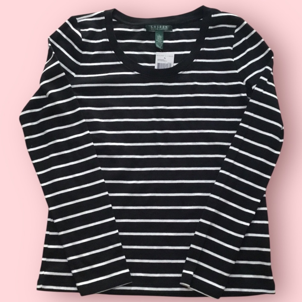 Ralph Lauren Womens Long Sleeve Striped Tee (Black/Cream)